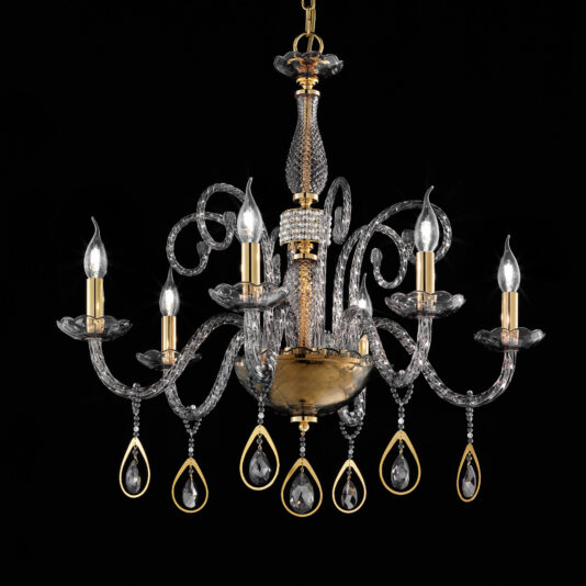 Smoked Glass Chandelier With Swarovski® Crystals And Pearls