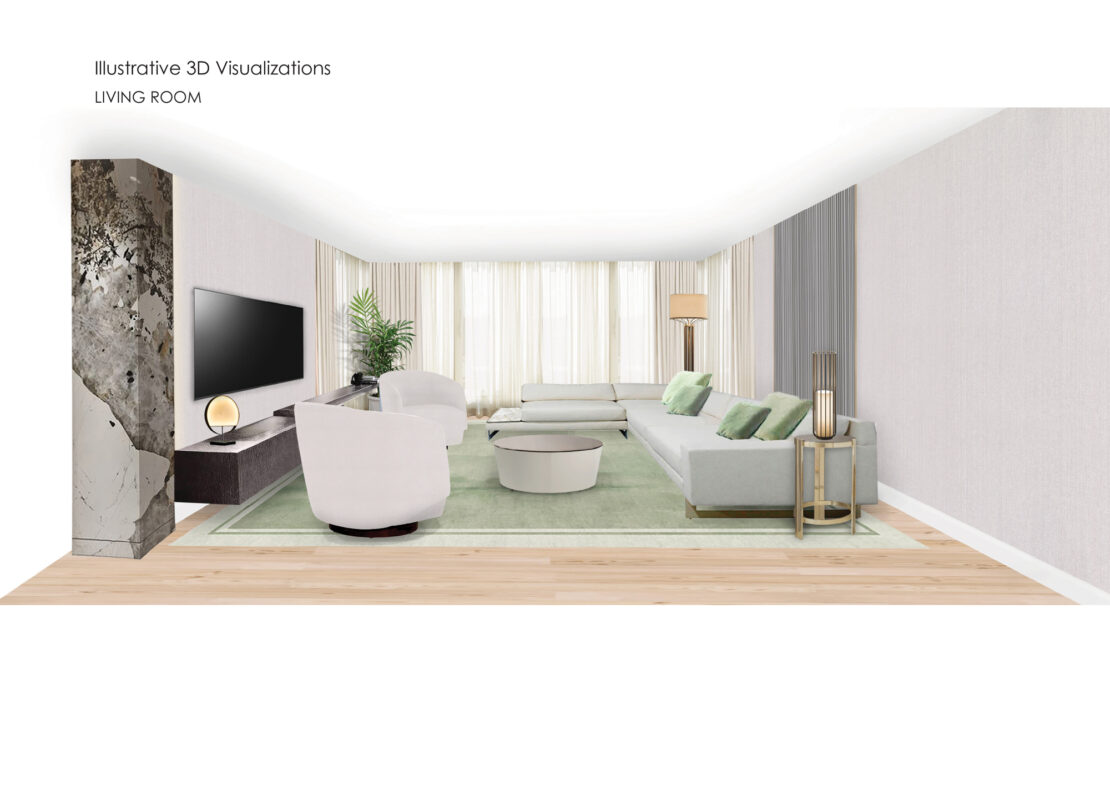 3D visualisation of Luxury Interior Design of a living room in a London apartment